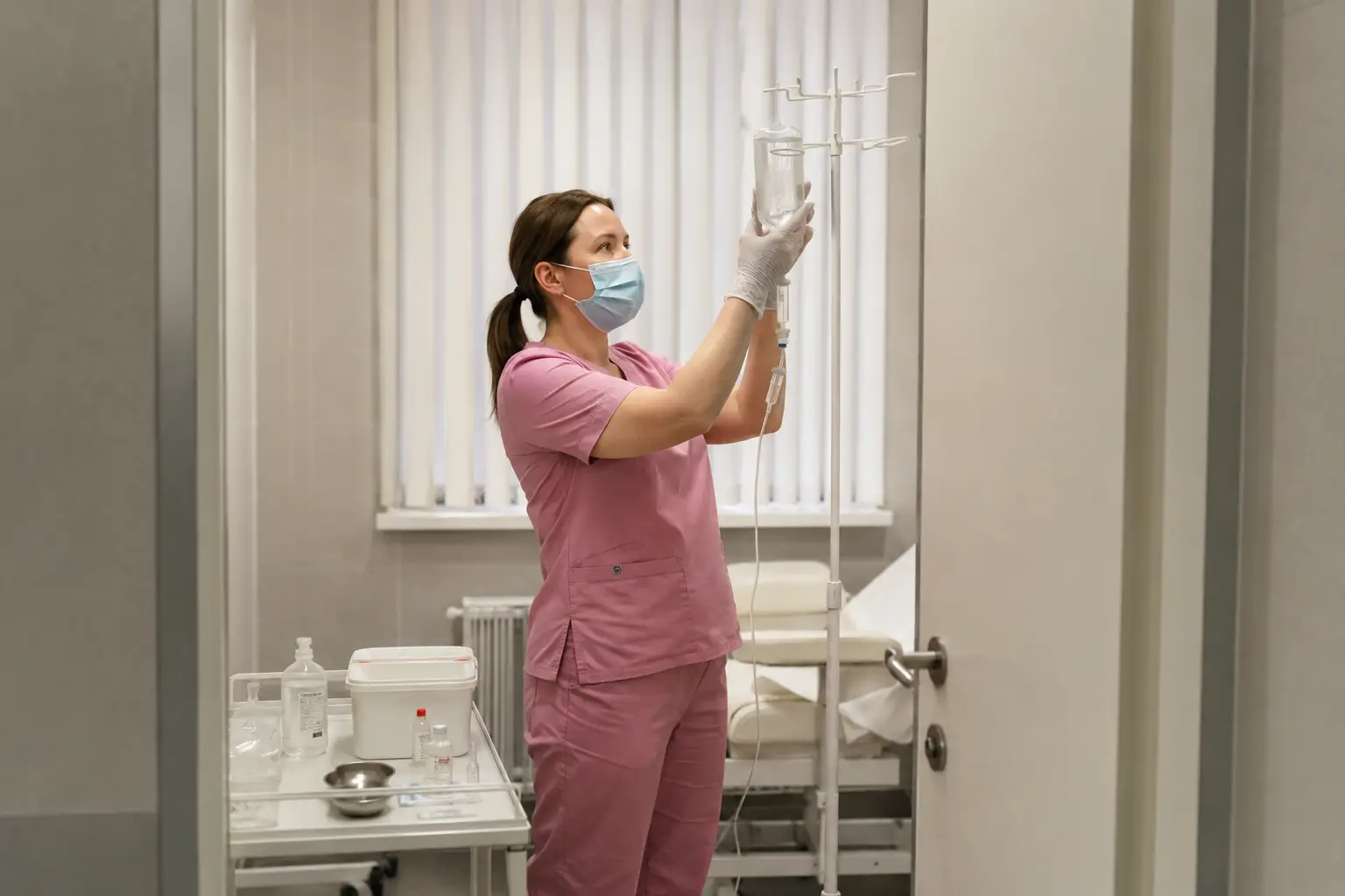 Медсестра готовит капельницу Мильгамма